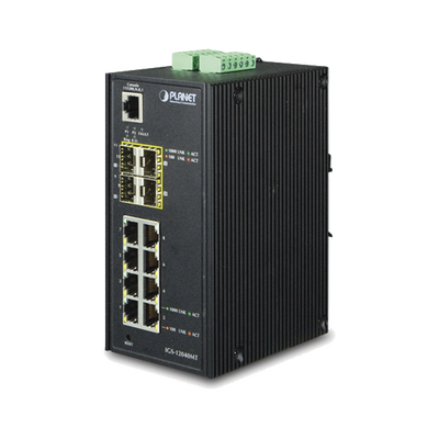 PLANET Switch Industrial Administrable de 8-Puertos 10/100/1000T + 4-Puertos 100/1000X SFP IGS-12040MT