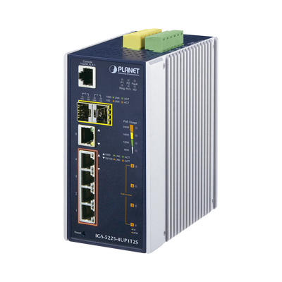 PLANET Switch Industrial Administrable 4 Puertos Gigabit c/Ultra PoE 802.3af/at, 2 Puertos SFP MOD: IGS-5225-4UP1T2S