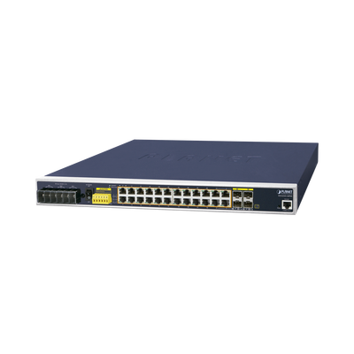 PLANET Switch PoE Industrial Capa 3, Con 24 Puertos PoE Gigabit 802.3af/at, 4 Puertos SFP Compartidos 100 / 1000X, Soporta temperaturas extremas de -40 ~ 75°C MOD: IGS-6325-24P4S