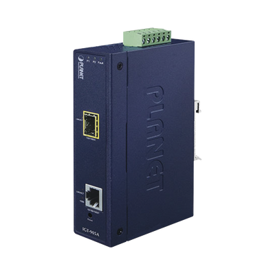 PLANET Convertidor de Medios Industrial Administrable, Puerto Ethernet 10/100/1000 BASE-T a Puerto SFP 100/1000X MOD: IGT-905A