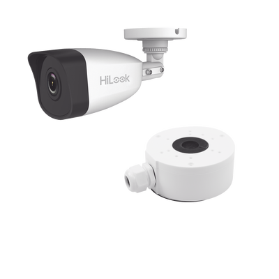 HiLook by HIKVISION KIT DE CÁMARA + MONTAJE / Bala IP 4 Megapixel / 30 mts IR / Exterior IP67 / PoE / WDR 120 dB / Lente 2.8 mm / H.265+ MOD: IPCB140H(C)/XSP