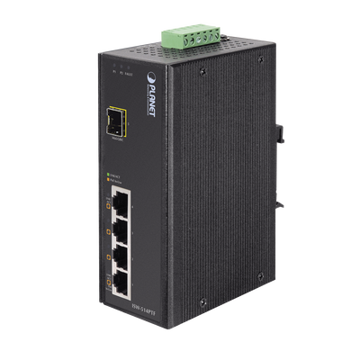 PLANET Switch industrial, Temperatura de Operación: -40 a 75ºC, 4 puertos PoE 10/100 + 1 Puerto 100Base-FX MOD: ISW-514PTF