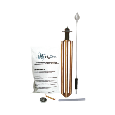 TOTAL GROUND Punta Pararrayos en acero inoxidable para 80 m de Diámetro de Protección con Electrodo y Mejorador de Terreno. KDA-LU-INOX