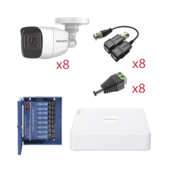 EPCOM KIT TurboHD con Audio 1080p / DVR 8 Canales 1080p lite / 8 Cámaras Bala (exterior 2.8 mm) / Transceptores / Conectores / Fuente de Poder / AUDIO POR COAXITRON MOD: KESTG8T8BG/A