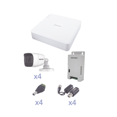 EPCOM KIT TurboHD con Audio 1080p / DVR 4 Canales / 4 Cámaras Bala (exterior 2.8 mm) / Transceptores / Conectores / Fuente de Poder / AUDIO POR COAXITRON MOD: KEVTX8T4BG/A