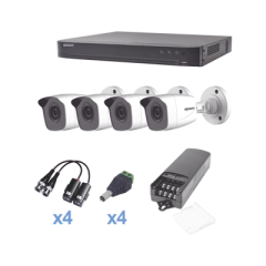 EPCOM KIT TurboHD 1080p / DVR 4 Canales / 4 Cámaras Bala Metálicas (exterior 2.8 mm) / Transceptores / Conectores / Fuente de Poder Profesional MOD: KEVTX8T4BW