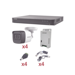 HIKVISION KIT TurboHD 1080p / DVR 4 Canales / 4 Cámaras Bala (exterior 2.8 mm) / Transceptores / Conectores / Fuente de Poder Profesional MOD: KH1080P4BW