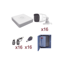 HiLook by HIKVISION KIT TurboHD 1080p Lite / Incluye DVR 16 Canales / 16 Cámaras Bala 2.8 mm / Transceptores / Conectores / Fuente de Poder Profesional Hasta 15Vcc para Larga Distancias MOD: KH720P16EW