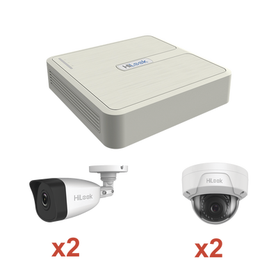 HiLook by HIKVISION KIT IP 1080p / NVR de 4 Canales / 2 Cámaras IP Bala / 2 Cámaras IP Domo MOD: KIP2MP/2B2D
