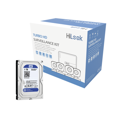 HiLook by HIKVISION KIT TurboHD 720p + DISCO DURO 1TB / DVR 4 canales / 4 Cámaras Bala de Policarbonato / 4 Cables 18 Mts / 1 Fuente de Poder Profesional MOD: KIT7204BP/1TB