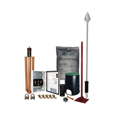 TOTAL GROUND Kit Pararrayo con Punta en Aluminio con Accesorios para Protección de Diámetro de 160 m. MOD: KIT-MASTER-01