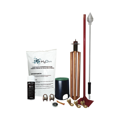 TOTAL GROUND Kit Pararrayo con Accesorios para Protección de Diámetro de 80 m. MOD: KIT-MASTER-ALU