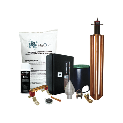 TOTAL GROUND Kit con Punta Pararrayos de Aluminio y Supresor de Picos Clase B con Accesorios de Instalación. MOD: KIT-MASTER-PCD-ENLACES