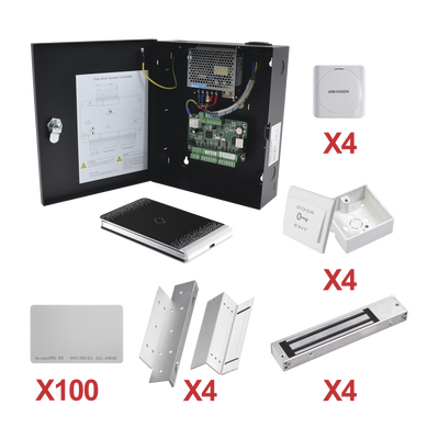 HIKVISION Kit de Control de Acceso con TARJETA para 4 Puertas / TODO INCLUIDO / Software IVMS4200 incluido MOD: KIT-TARJETA-04