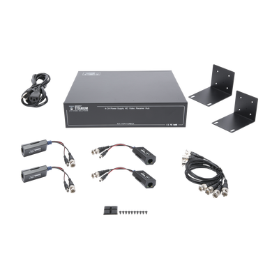 EPCOM TITANIUM Kit de TRANSCEPTOR ACTIVO DE 4 CANALES / VIDEO+PODER en un solo Cable UTP / 150 metros en 4K, 200 metros en 5 MP/ Envía 36 Vcc y Recibe 12 Vcc / TODO INCLUIDO PARA RACK / Compatible con cámaras HD-TVI/CVI/AHD/CVBS / INSTALACIÓN LIMPIA MOD: KITTT4PVTURBOX