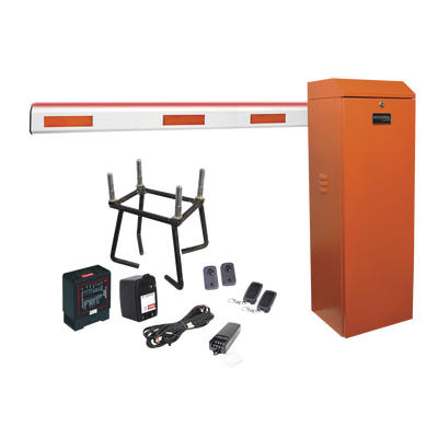 ACCESSPRO Kit COMPLETO Barrera Izquierda XB Naranja / Brazo Iluminado de 5 Metros con Iluminacion LED Rojo-Verde / Incluye Sensor de masa, Transformador, Lazo, Ancla, Fotoceldas y 2 Controles Inalámbricos MOD: KIT-XBS-LEDLN