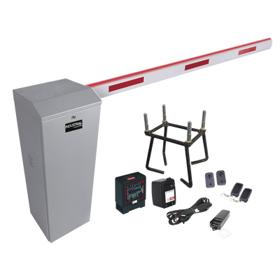 ACCESSPRO Kit COMPLETO Barrera Derecha XB / Brazo de 5 Metros con Iluminacion LED Rojo-Verde / Incluye Sensor de masa, Transformador, Lazo, Ancla, Fotoceldas 2 Controles Inalámbricos MOD: KIT-XBS-LED-R