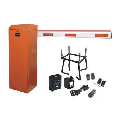 ACCESSPRO Kit COMPLETO Barrera Derecha XB Naranja / Brazo de 5 Metros con Iluminacion LED Rojo-Verde / Incluye Sensor de masa, Transformador, Lazo, Ancla, Fotoceldas 2 Controles Inalámbricos MOD: KIT-XBS-LEDRN