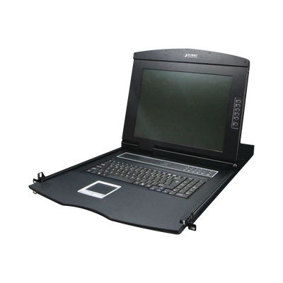 PLANET Switch KVM con Monitor de 17"con Teclado y Trackpad para Rack de 1U de Cuatro Postes, 8 Puertos VGA Para Acceder y Controlar Hasta 8 Computadoras Desde una Sola Consola MOD: KVM-210-08M