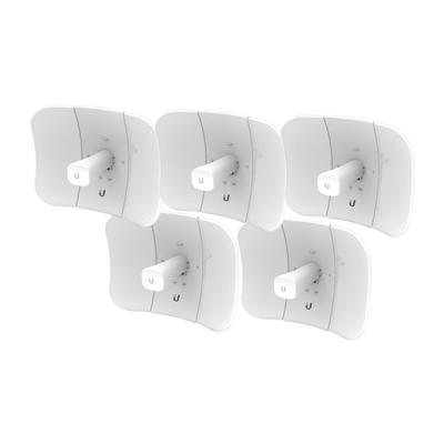 UBIQUITI NETWORKS Kit de 5 LiteBeam 2x2 MIMO airMAX AC GEN2 CPE hasta 450 Mbps, 5 GHz (5150 - 5875 MHz) con antena integrada de 23 dBi MOD: LBE-5AC-GEN2-5