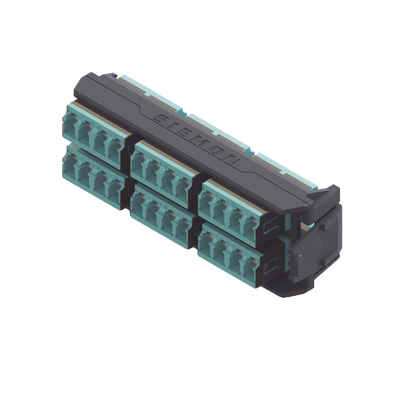 SIEMON Placa Acopladora LightVerse, 12 Conectores Dúplex LC/UPC "Shuttered", Acepta hasta 24 fibras Multimodo 0M3 y OM4 MOD: LVA24-LSQ-BC-A