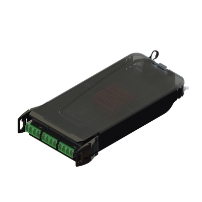 SIEMON Cassette para empalme (Fusión) LightVerse, Hasta 12 fibras, Conectores LC/APC "Shuttered", para fibra Monomodo, 900um, 1 metro MOD: LVS12-LSAALAB1A