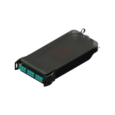 SIEMON Cassette para empalme (Fusión) LightVerse, Hasta 12 fibras, Conectores LC/UPC "Shuttered", para fibra Multimodo OM3, 900um, 1 metro MOD: LVS12-LSPLLAB1A