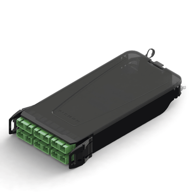 SIEMON Cassette para empalme (Fusión) LightVerse, Hasta 12 fibras, Conectores SC/APC "Shuttered", para fibra Monomodo, 900um, 1 metro MOD: LVS12-SCAALAB1A