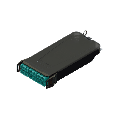 SIEMON Cassette para empalme (Fusión) LightVerse, Hasta 12 fibras, Conectores SC/UPC "Shuttered", para fibra Multimodo OM3, 900um, 1 metro MOD: LVS12-SCPLLAB1A