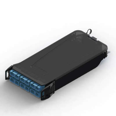 SIEMON Cassette para empalme (Fusión) LightVerse, Hasta 12 fibras, Conectores SC/UPC "Shuttered", para fibra Monomodo, 900um, 1 metro MOD: LVS12-SCUALAB1A