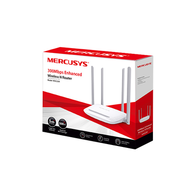 Mercusys Router Inalámbrico N 2.4 GHz de 300 Mbps 1 puerto WAN 10/100 Mbps 4 puertos LAN 10/100 Mbps con 4 antenas de 5 dBi MOD: MW325R