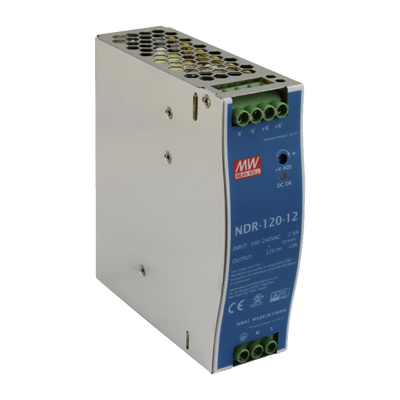 MEANWELL Fuente de poder industrial de 120 W, salida 12 Vcc, entrada 90~264 VCA, para montaje en riel DIN, MOD: NDR-120-12