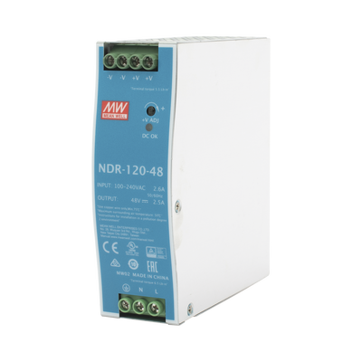 MEANWELL Fuente de poder industrial de 120 W, salida 48 Vcc, entrada 90~264 VCA, para montaje en riel DIN, MOD: NDR-120-48
