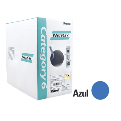 PANDUIT Bobina de Cable UTP 305 m. de Cobre, NetKey, Azul, Categoría 6 (24 AWG), 1000Mbps, Riser (CMR), de 4 pares MOD: NUR6C04BU-C