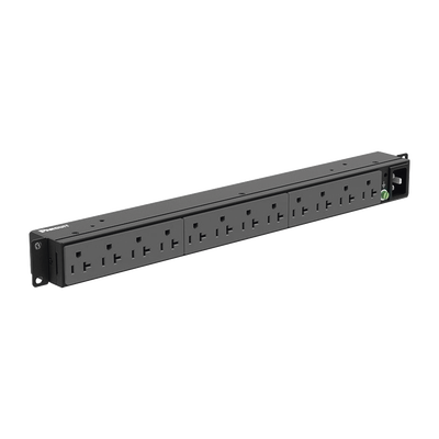 PANDUIT PDU Básico para Distribución de Energía, Enchufe de Entrada NEMA 5-15P, Con 12 Contactos NEMA 5-20R, Instalación Horizontal de 19in, 1UR, 15 Amp, 120 Vca MOD: P12B01M