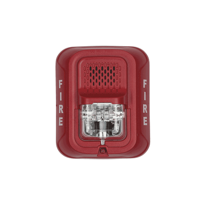 SYSTEM SENSOR Sirena con Lámpara Estroboscópica / a 2 Hilos / Montaje en Pared / 12 o 24 Vcd / Configuración Estroboscópica Seleccionable / Texto en Inglés / Color Rojo P2R-L