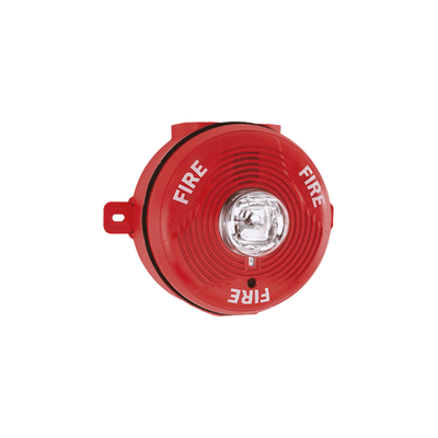 SYSTEM SENSOR Sirena con Lámpara Estroboscópica para Exterior, Montaje en Techo, Nivel de Candelas Seleccionable, Color Rojo MOD: PC2R-K