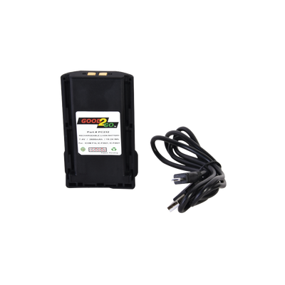 GOOD 2 GO Batería GOOD 2 GO de 2600 mAh de LI-ION para radios ICOM: ICF14/3021/4161/ICF43TR/ICF3013/4013/ICF3021S7 3021T/ICF4021S/4021T con adaptador de pared USB , adaptador USB vehicular y cable mini USB MOD: PC-BP232