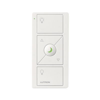 LUTRON ELECTRONICS CONTROL REMOTO INALAMBRICO CON 3 BOTONES SUBIR/BAJAR, ENCENDER, APAGAR, NIGHTLIGHT color blanco MOD: PJN3BRLGWHL01