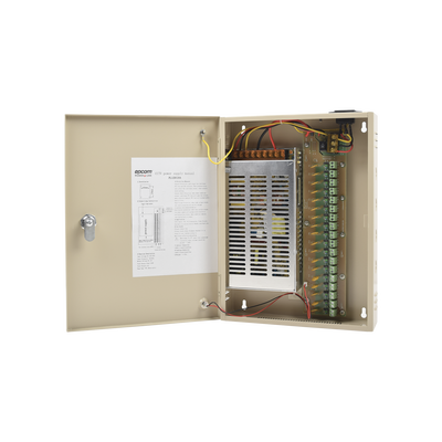 EPCOM POWERLINE Fuente de alimentación para 12 Vcc, 20 A, 18 salidas; Voltaje de entrada : 100-240 Vca, con capacidad de respaldo, requiere batería MOD: PL-12-DC-20A