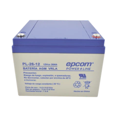 EPCOM POWERLINE Batería de respaldo / 12 V, 26 Ah / UL / Tecnología AGM-VRLA / Para uso en equipo electrónico Alarmas de intrusión / Incendio/ Control de acceso / Video Vigilancia / Terminales de tornillo M5 ( HEX ). PL-26-12