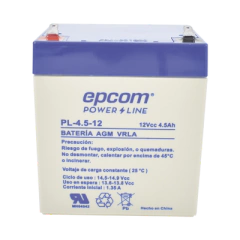 EPCOM POWERLINE Batería de respaldo / 12 V, 4.5 Ah / UL / Tecnología AGM-VRLA / Para uso en equipo electrónico Alarmas de intrusión / Incendio/ Control de acceso / Video Vigilancia / Terminales F1 PL-4.5-12