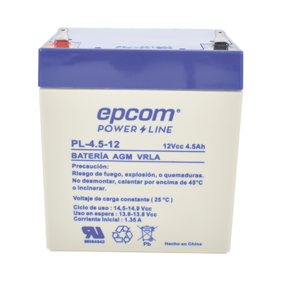 EPCOM POWERLINE Batería de respaldo / 12 V, 4.5 Ah / UL / Tecnología AGM-VRLA / Para uso en equipo electrónico Alarmas de intrusión / Incendio/ Control de acceso / Video Vigilancia / Terminales F1 PL-4.5-12