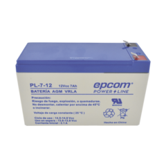 EPCOM POWERLINE Batería de respaldo / 12 V, 7 Ah / UL / Tecnología AGM-VRLA / Para uso en equipo electrónico Alarmas de intrusión / Incendio/ Control de acceso / Video Vigilancia / Terminales F1. PL-7-12