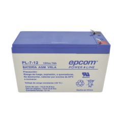 EPCOM POWERLINE Batería de respaldo / 12 V, 7 Ah / UL / Tecnología AGM-VRLA / Para uso en equipo electrónico Alarmas de intrusión / Incendio/ Control de acceso / Video Vigilancia / Terminales F1. PL-7-12