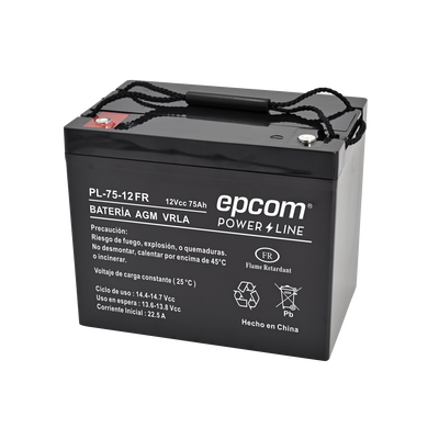 EPCOM POWERLINE Batería de respaldo / UL / 12V, 75 Ah / Tecnología AGM-VRLA / Retardante a la flama/ Uso en: Aplicaciones fotovoltaicas / Terminales tipo M6 ( HEX ) PL7512-FR