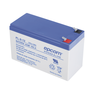 EPCOM POWERLINE Batería de respaldo / 12 V, 9 Ah / UL / Tecnología AGM-VRLA / Para uso en equipo electrónico Alarmas de intrusión / Incendio/ Control de acceso / Video Vigilancia / Terminales F1. PL912