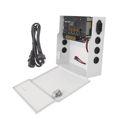 EPCOM POWERLINE Fuente de Poder Profesional de 12 Vcc @ 4 A / Soporta 4 Cámaras / Capacidad de Batería de Respaldo (No Incluída) / Voltaje de Entrada 96-264 Vca MOD: PLK12DC4ABK