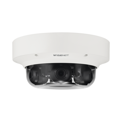 Hanwha Techwin Wisenet Cámara IP Multisensor 6MP ( 3 Sensores de 2MP) WDR 150 DB, Lente Motorizado 3 - 6 MM / HPOE / IP66 / IK10 / NEMA 4X PNM-8082VT