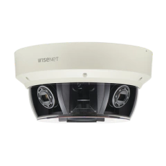 Hanwha Techwin Wisenet Cámara IP Multisensor 8MP ( 4 Sensores de 2MP) WDR 120 DB, Lente Motorizado 2.8 - 12 MM, 12Vcc/ POE+ /IP66 /IK10 MOD: PNM-9080VQ